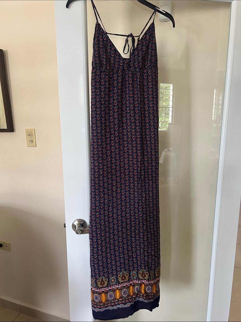 Forever 21 Bohemian Maxi Slip Dress in Navy with Paisley Border